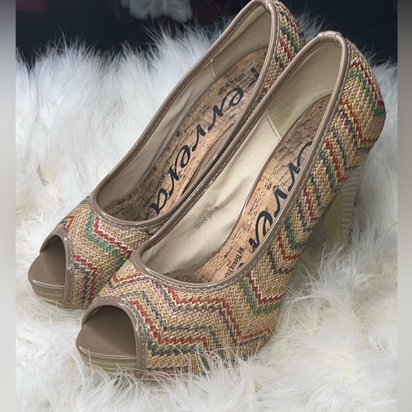 Italian Henry Ferrera Tan Y2K Peep Toe Wicker Wood Heels Stiletto Pumps 8 Italy - Picture 12 of 16